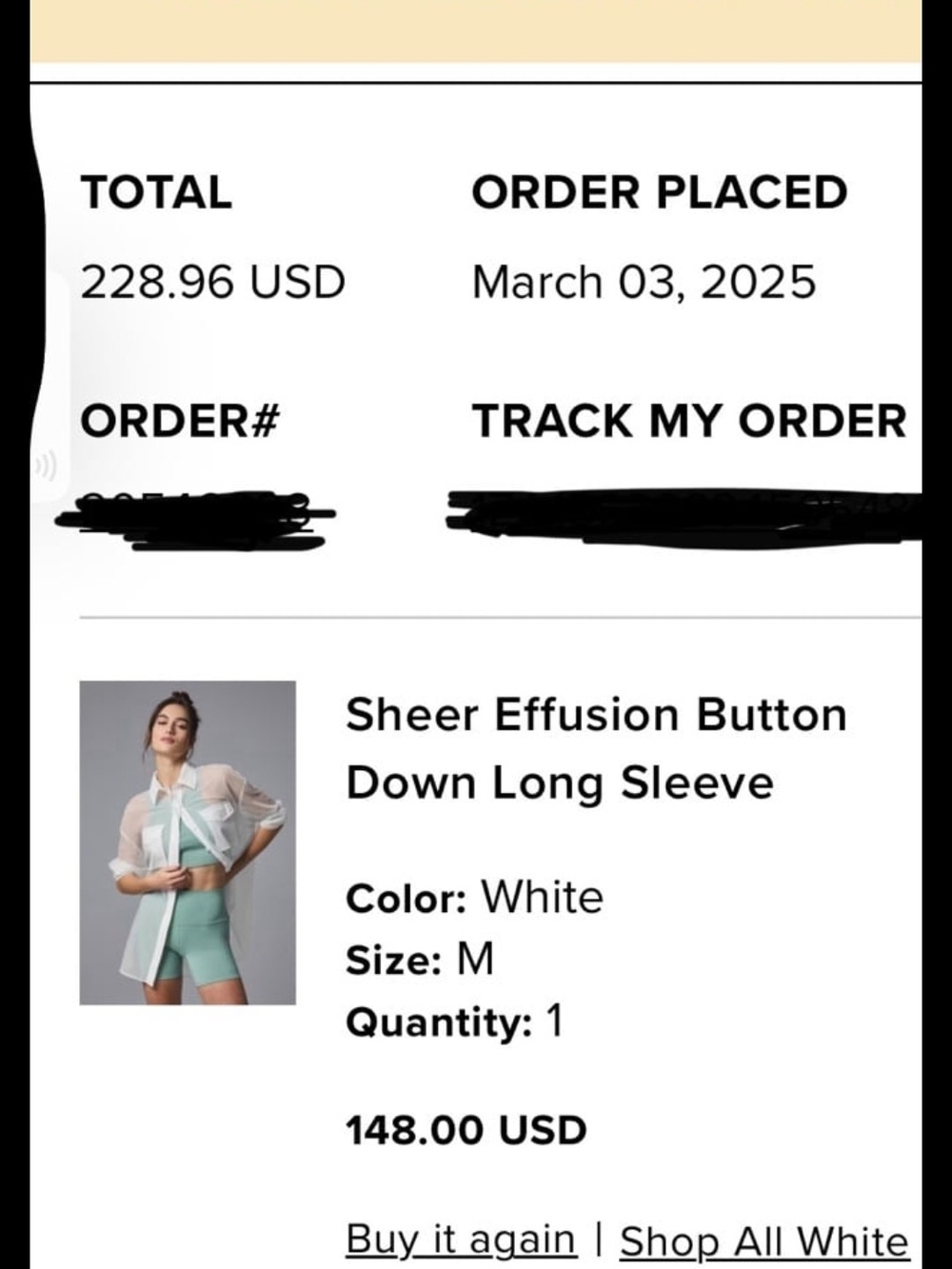 ALO Yoga Sheer White Cropped Button-Down Shirt - Picture 4 of 7